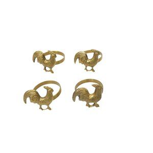 Brass Rooster Napkin Rings 4 Chicken Country Farmhouse Kitchen Decor 1.5"x1.5"